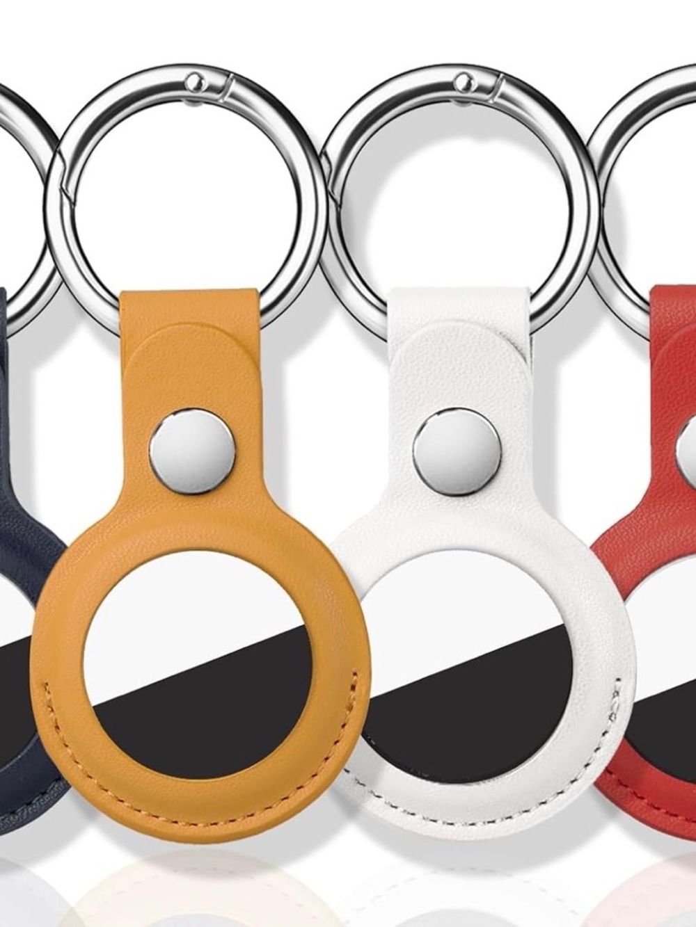 Leather AirTag Keychain Holder - White & Mustard